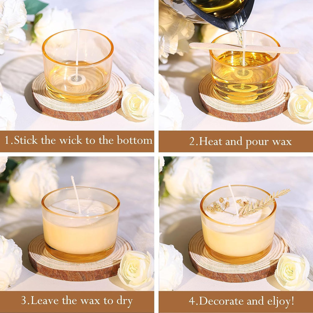 15 Pack 4oz Gold Amber Glass Candle Jars with Airtight Bamboo Lids | Thick Glass, Bulk Small Wide Mouth Candle