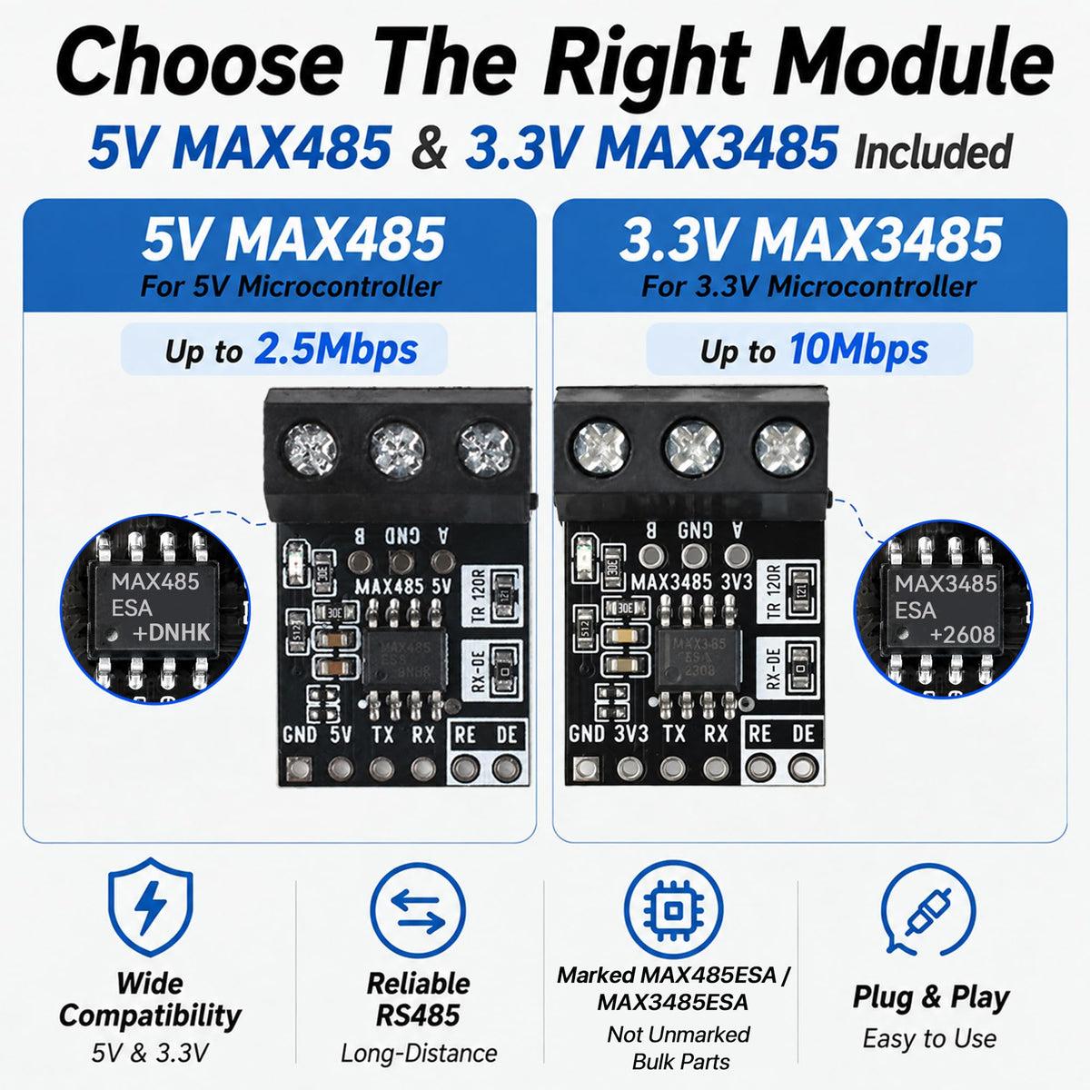 LONELY BINARY 12-Pack RS485 Transceiver Modules, MAX485 & MAX3485 Chips