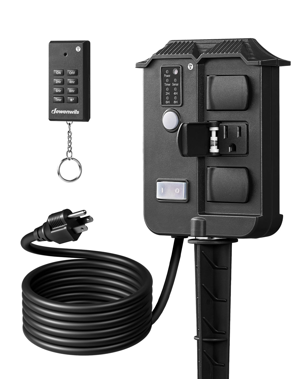 DEWENWILS Outdoor Power Stake Timer with Remote Control, Dusk to Dawn Timer