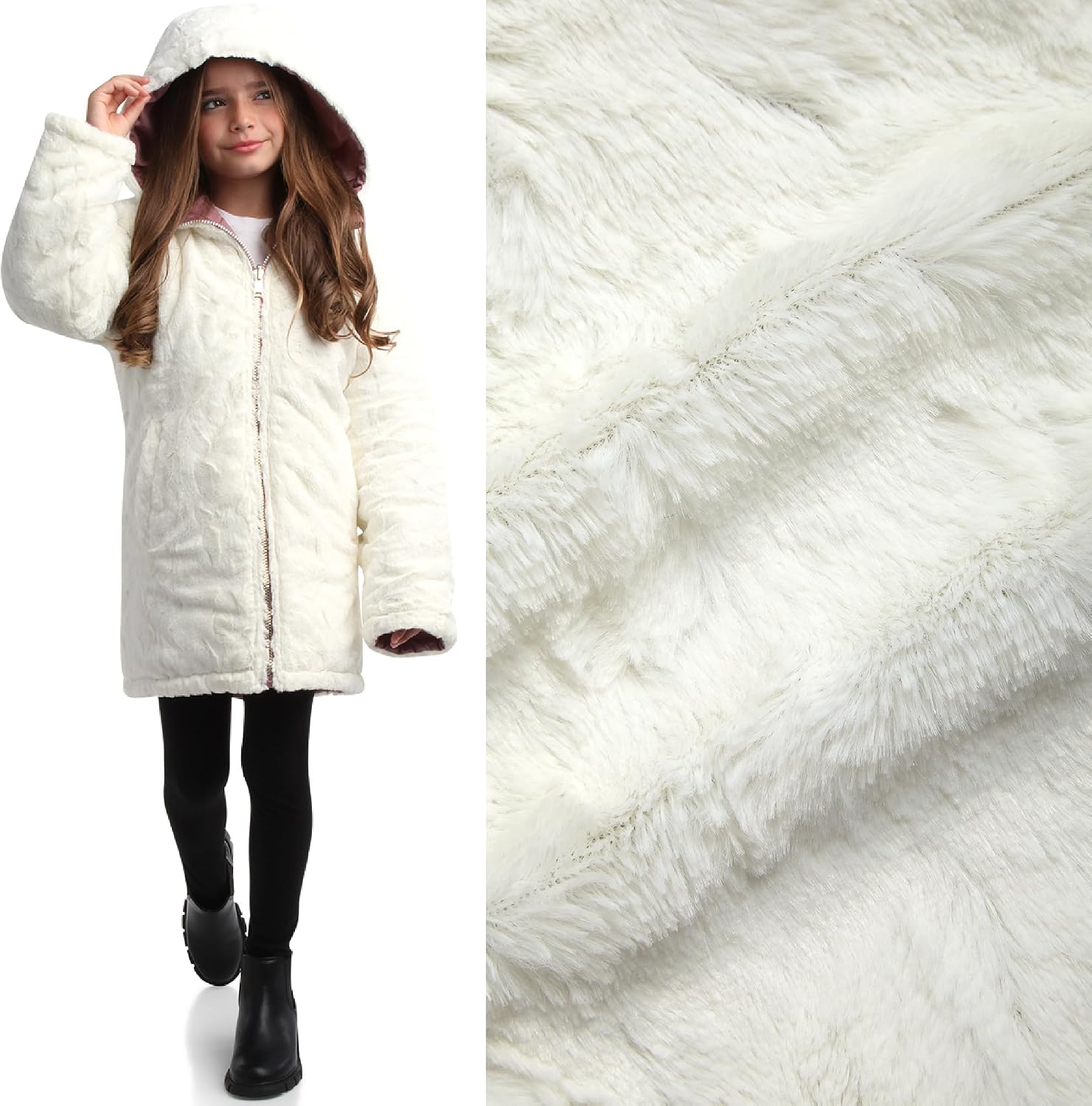 DKNY Girls Jacket, Reversible Quilted Puffer Coat, Sherpa Lined Hooded Coat | Two Looks in One Reversible Design