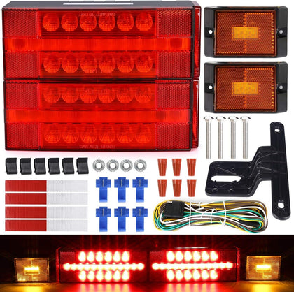 12V LED Submersible Low Profile Rectangular Trailer Light Kit