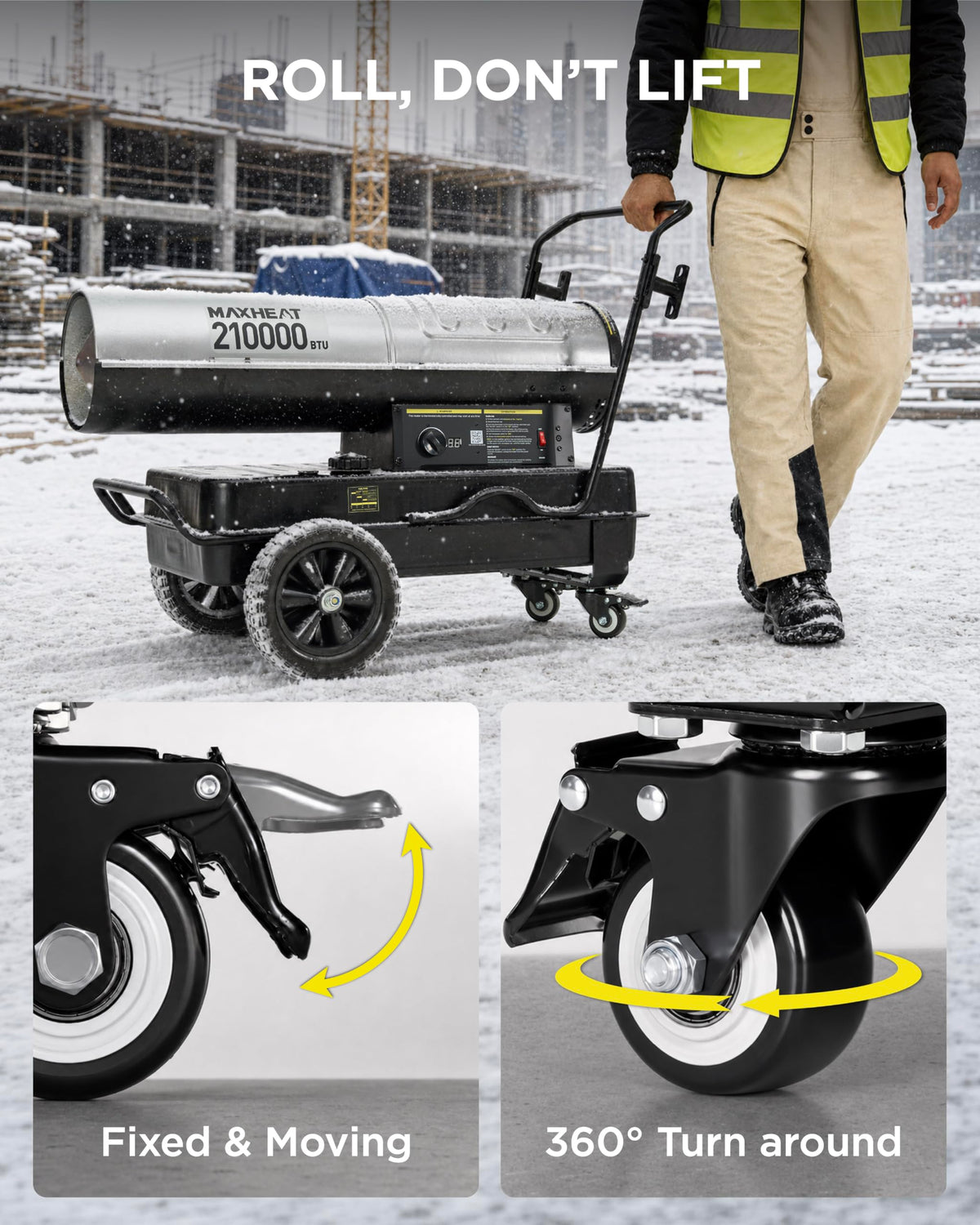210,000 BTU Kerosene Forced Air Heater with Swivel Wheels
