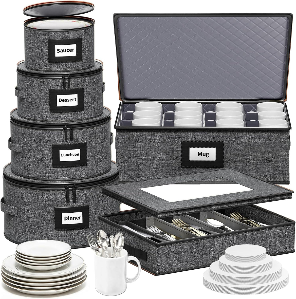 6-Piece China Storage Containers Set, Hard Shell Moving Boxes for Dishes, Plates, Mugs & Flatware – Dinnerware