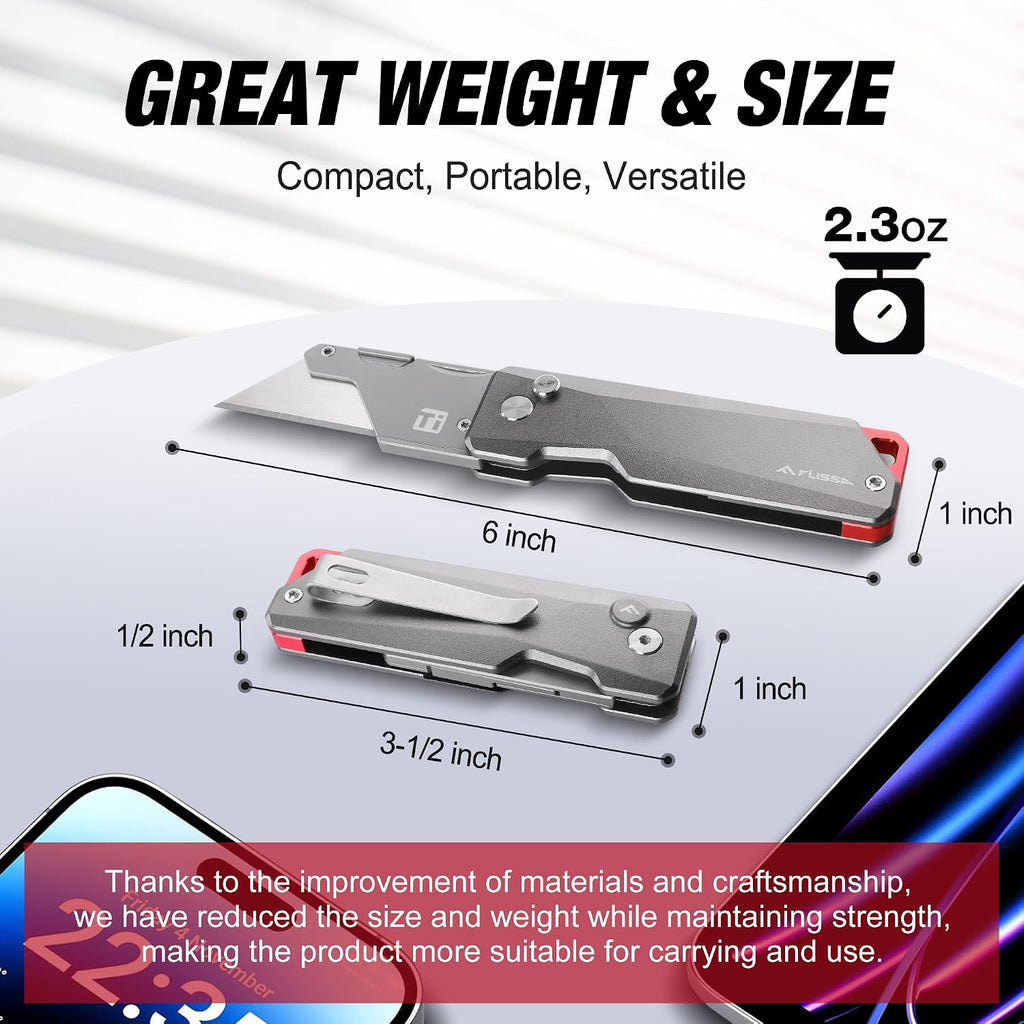 Advanced Titanium Utility Knife, CNC Unibody, Lightweight All Metal Folding Box Cutter, Quick Change Blade Razor