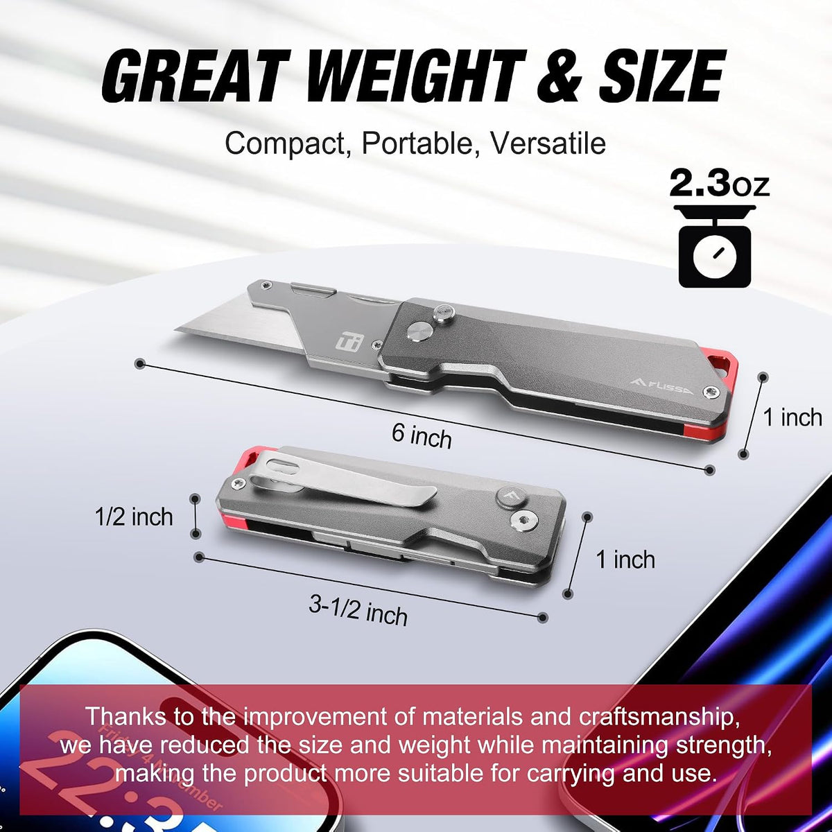 Advanced Titanium Utility Knife, CNC Unibody, Lightweight All Metal Folding Box Cutter, Quick Change Blade Razor