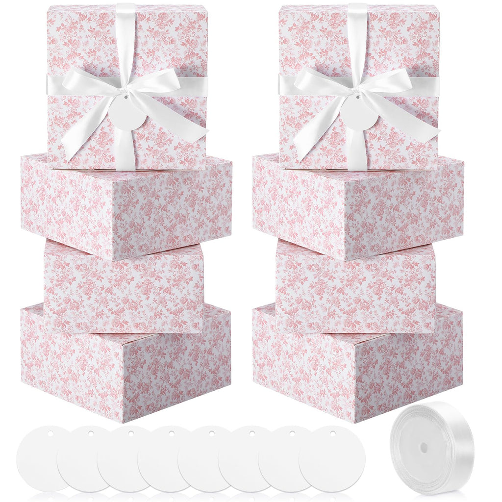 8 Pack Pink Floral bridesmaid proposal Gift Boxes with Ribbon