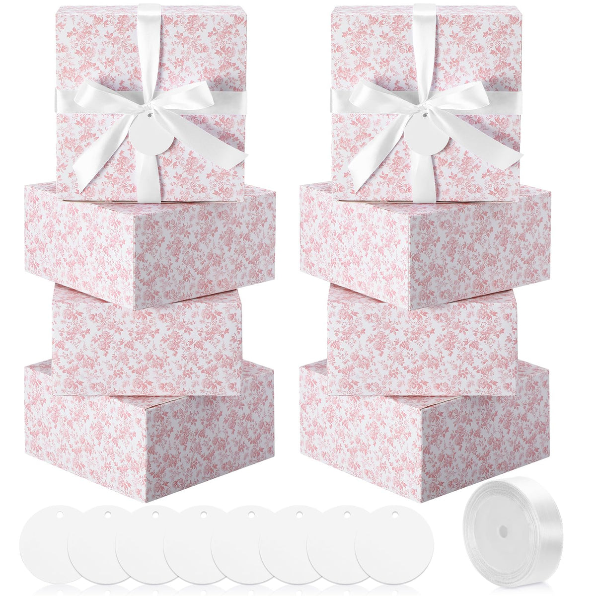 8 Pack Pink Floral bridesmaid proposal Gift Boxes with Ribbon