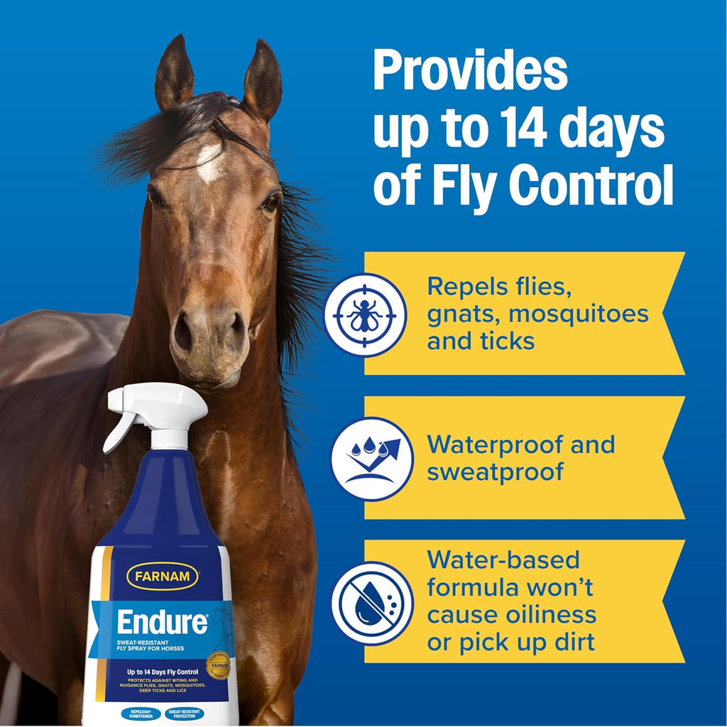 Endure Fly Spray for Horses, Long-Lasting Fly Repellent, 32 oz Spray