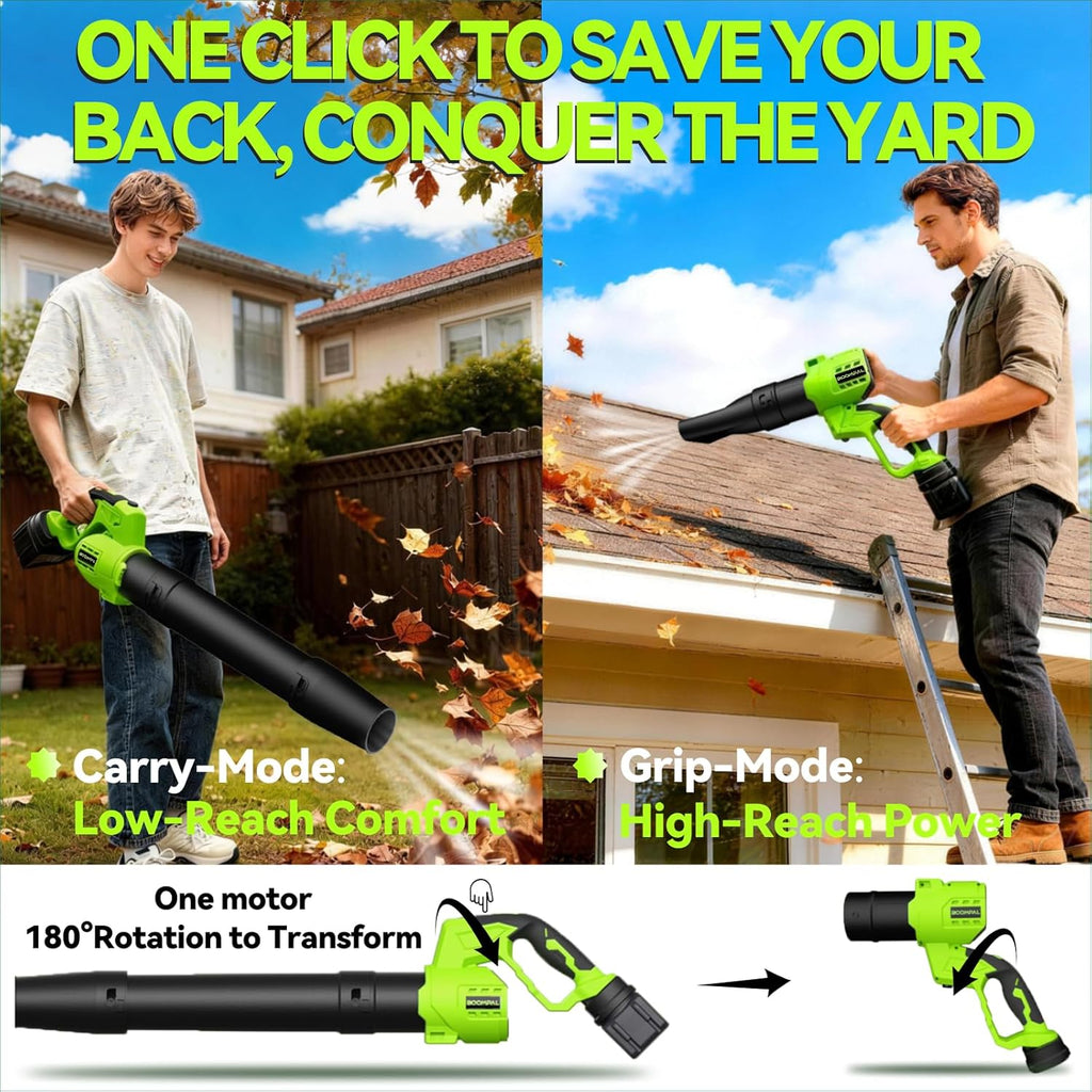 Leaf Blower Cordless with Battery and Charger, Cordless Leaf Blower with Rotatable Body, 2-Pack 20V Batteries