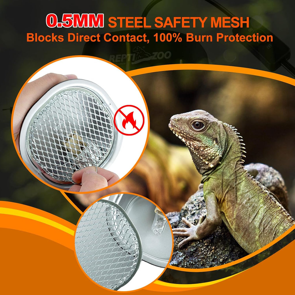 G9 Reptile Heat Lamp Bulb & Reptile Light Fixture with Safety Mesh Kit, 50W UVA Basking Light Fixture for Bearded