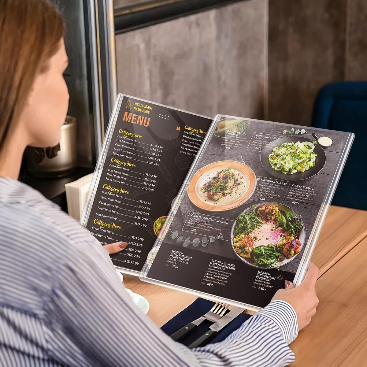 Menu Covers 8.5 x 11, 36 Pack, 2 View Restaurant Menu Covers, Vinyl