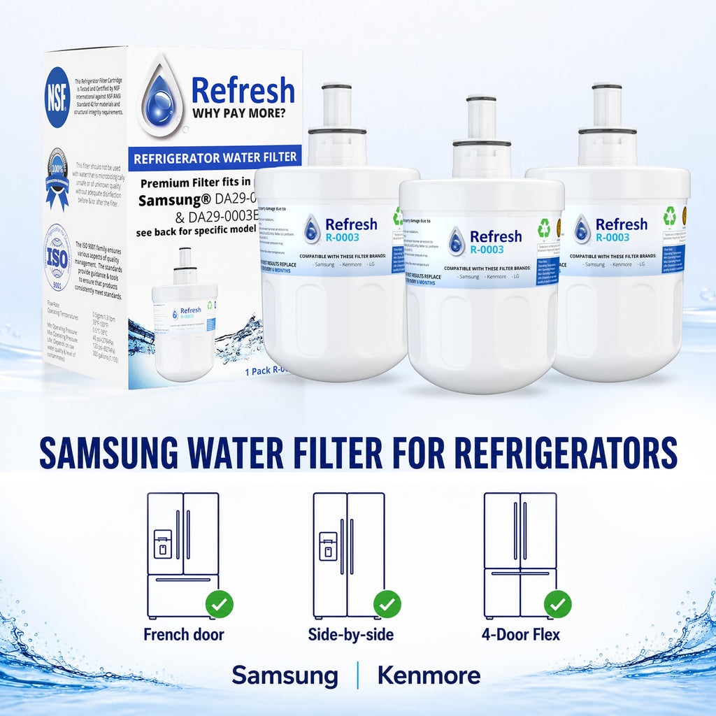 Refresh Refrigerator Water Filter Replacement, Samsung DA29-00003G, 3-Pack