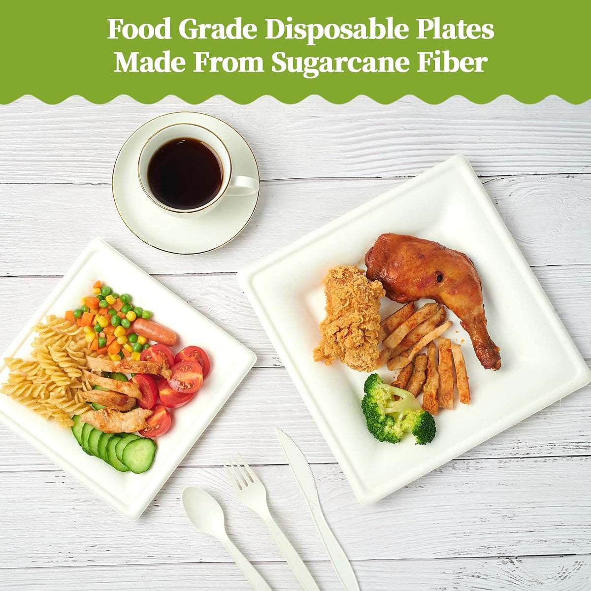 120 Pack Compostable Paper Plates Disposable, 10 inch and 8 inch