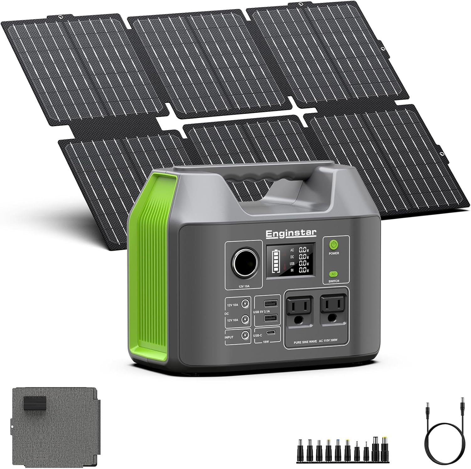Portable Solar Generator, 300W Portable Power Station with Foldable 60W Solar Panel, 110V Pure Sine Wave 296Wh