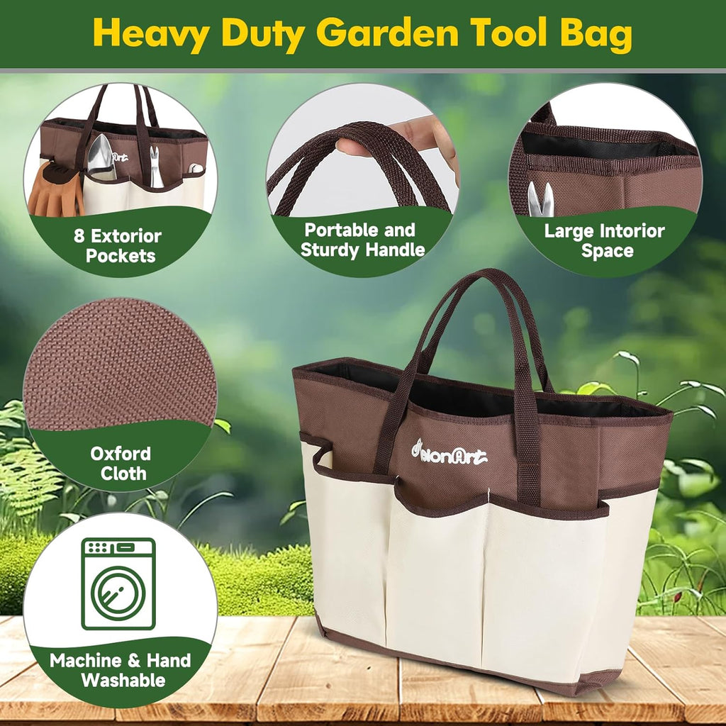 Garden Tool Set,10 Pcs Heavy Duty Gardening Hand Tool Kit for Women Aluminum with Non Slip Ergonomic Handle, Storage