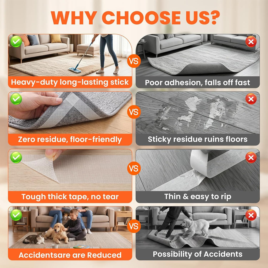 Double Sided Carpet Tape, Rug Tape for Hardwood Floors & Area Rugs