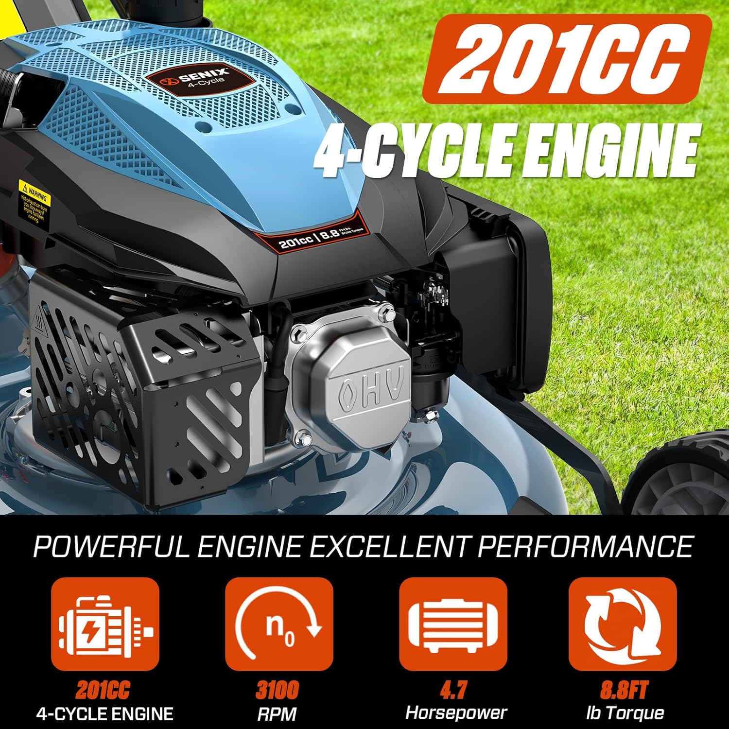 22" 201cc Variable Speed Rear Wheel Self Propelled Gas Lawn Mower | 4-Cycle OHV Engine, 3-in-1 Mower with Bagging