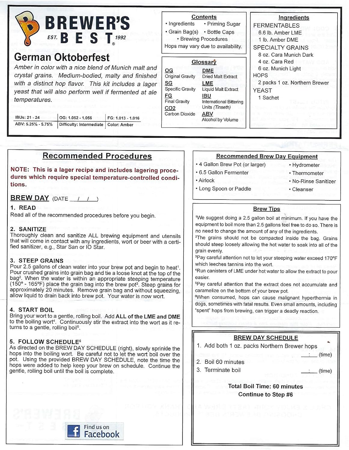 German Oktoberfest Home Brewing Ingredient Kit