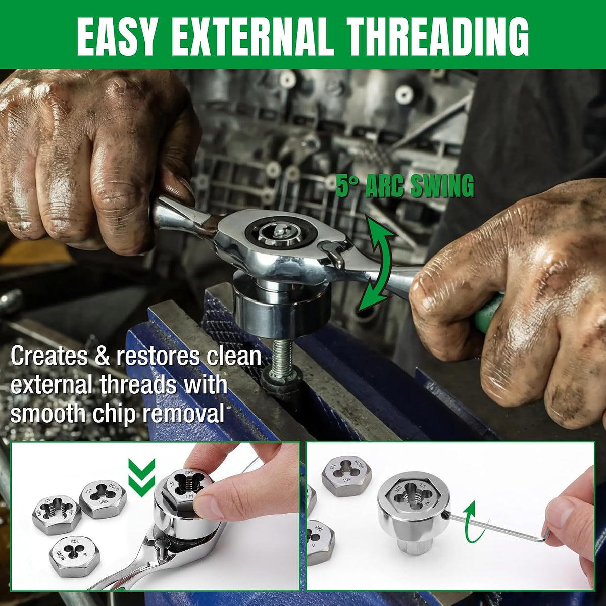 SK 5-Piece Ratcheting Tap and Die Drive Tool Set, Thread Repair Kit