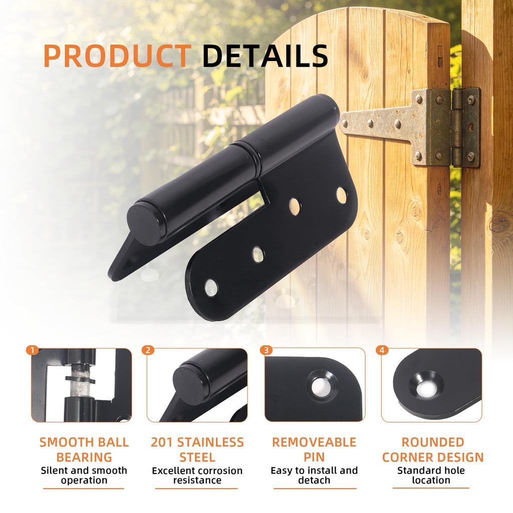 6-Pack Black Heavy Duty Lift Off Hinge, 4" X 3.5 Inch H-Shaped Door Hinges