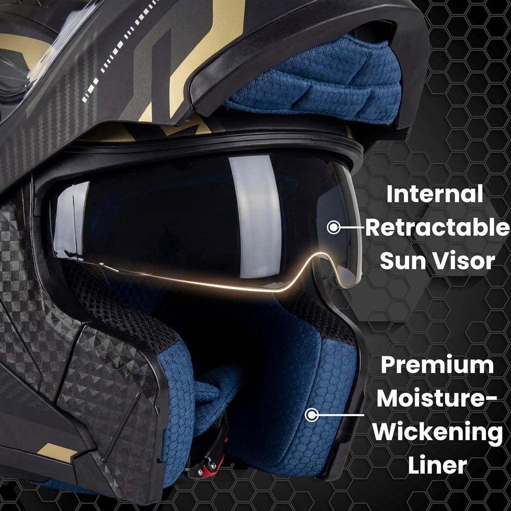 Modular Motorcycle Helmet, DOT Approved Full Face Flip Up Helmet with Dual Visor & Drop-Down Sun Visor, Anti-Fog