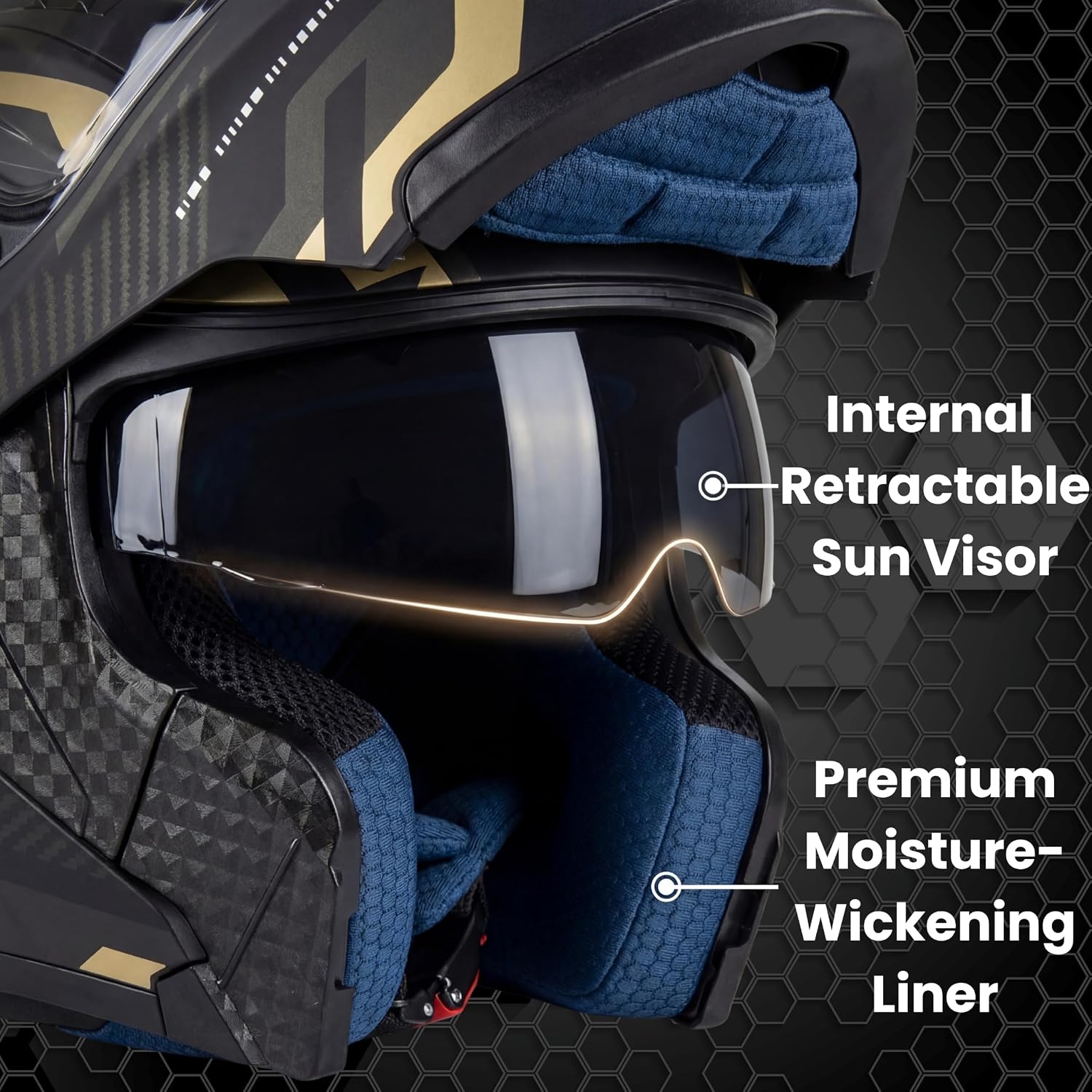 Modular Motorcycle Helmet, DOT Approved Full Face Flip Up Helmet with Dual Visor & Drop-Down Sun Visor, Anti-Fog