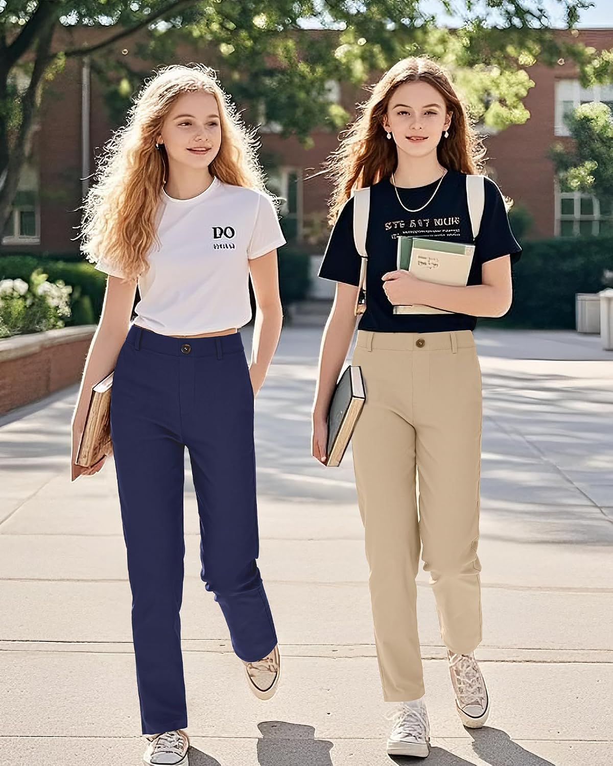 Girls Uniform Pants Kids Dress Pants High Stretchy with Pockets