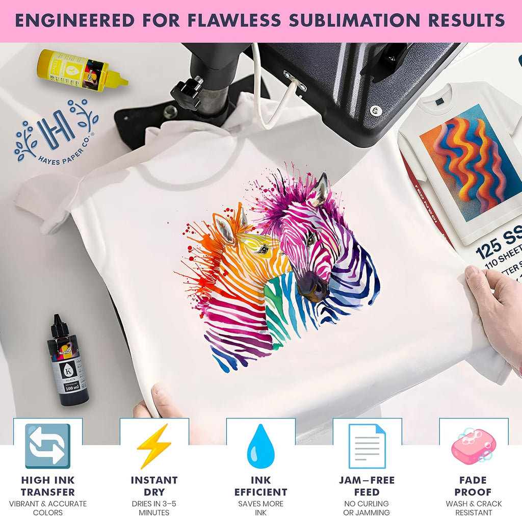 Hayes PinkTech Sublimation Paper 8.5x11 Inch 110 Sheets 125gsm for Inkjet Printer Epson Canon Sawgrass Heat Transfer