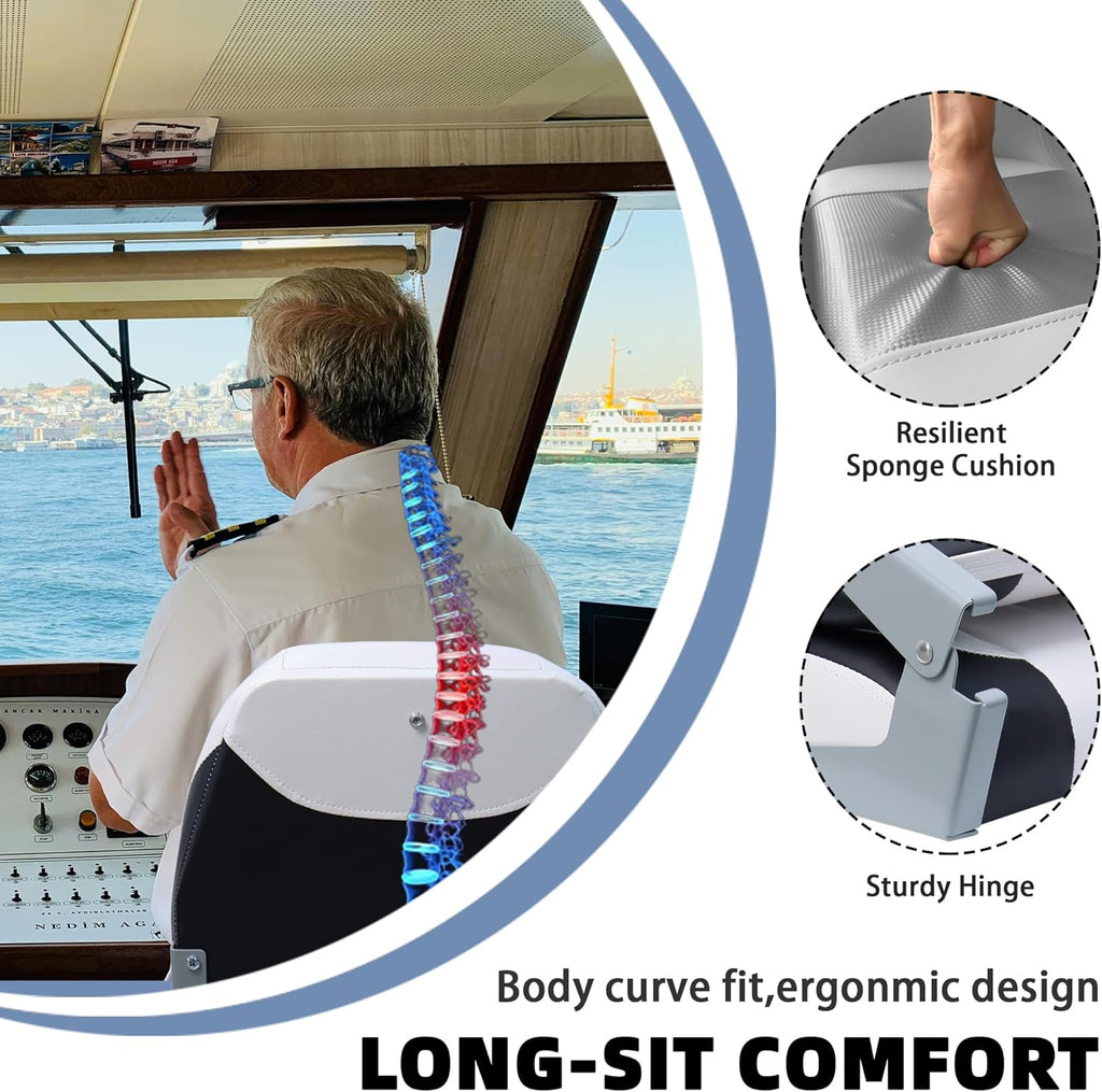 Boat Seats 2 Pack, Low Back Folding Fishing Boat Chair, White&Black | Marine Boat Captain Chairs With Thick Cushion