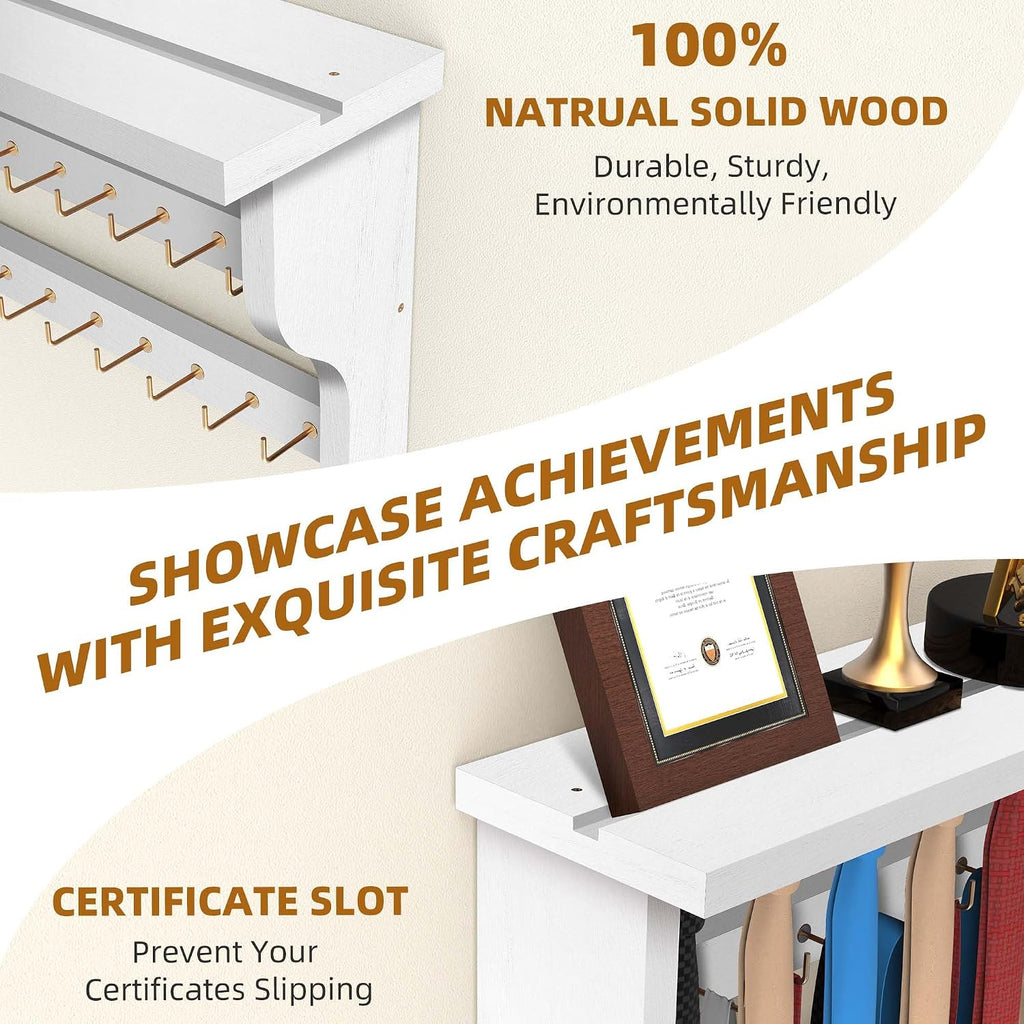 Medal Hanger Display, Large Capacity Trophy and Medal Display Shelf | Natural Solid Wood, Anti-Slip Groove, Widening
