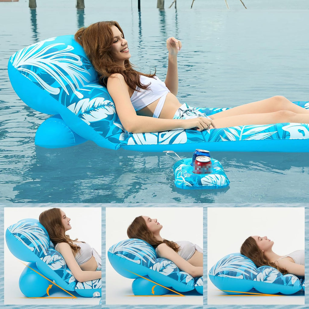 Inflatable Pool Float Adult - Pool Floaties Lounger Floats Floating Chair Raft with Adjustable Backrest Cup Holders