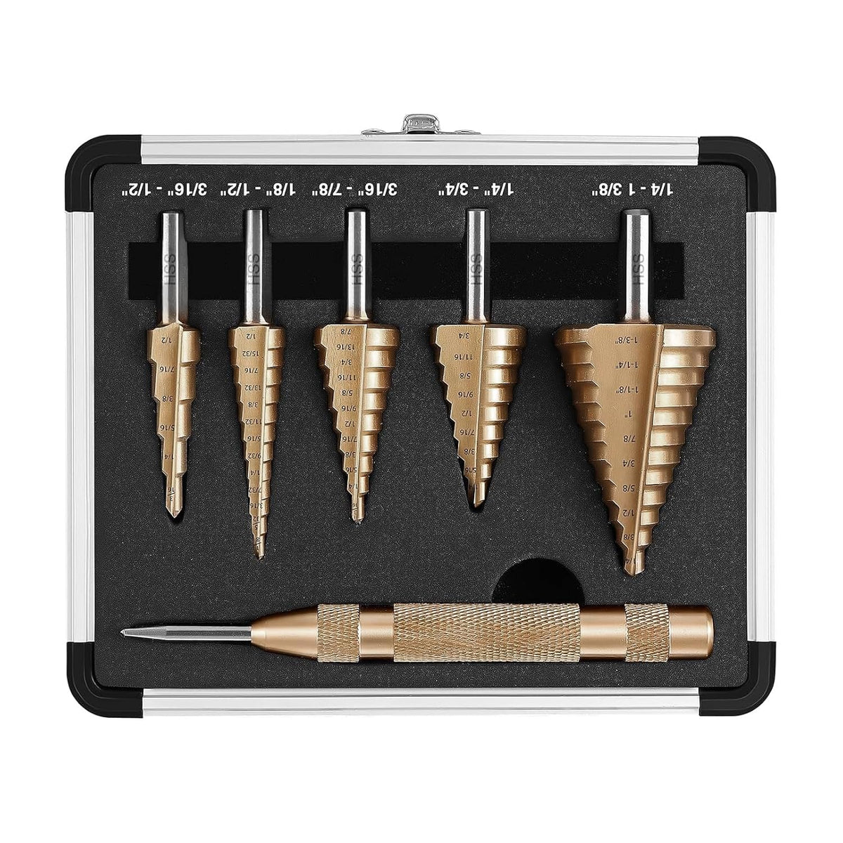 5PCS Step Drill Bit with Automatic Center Punch