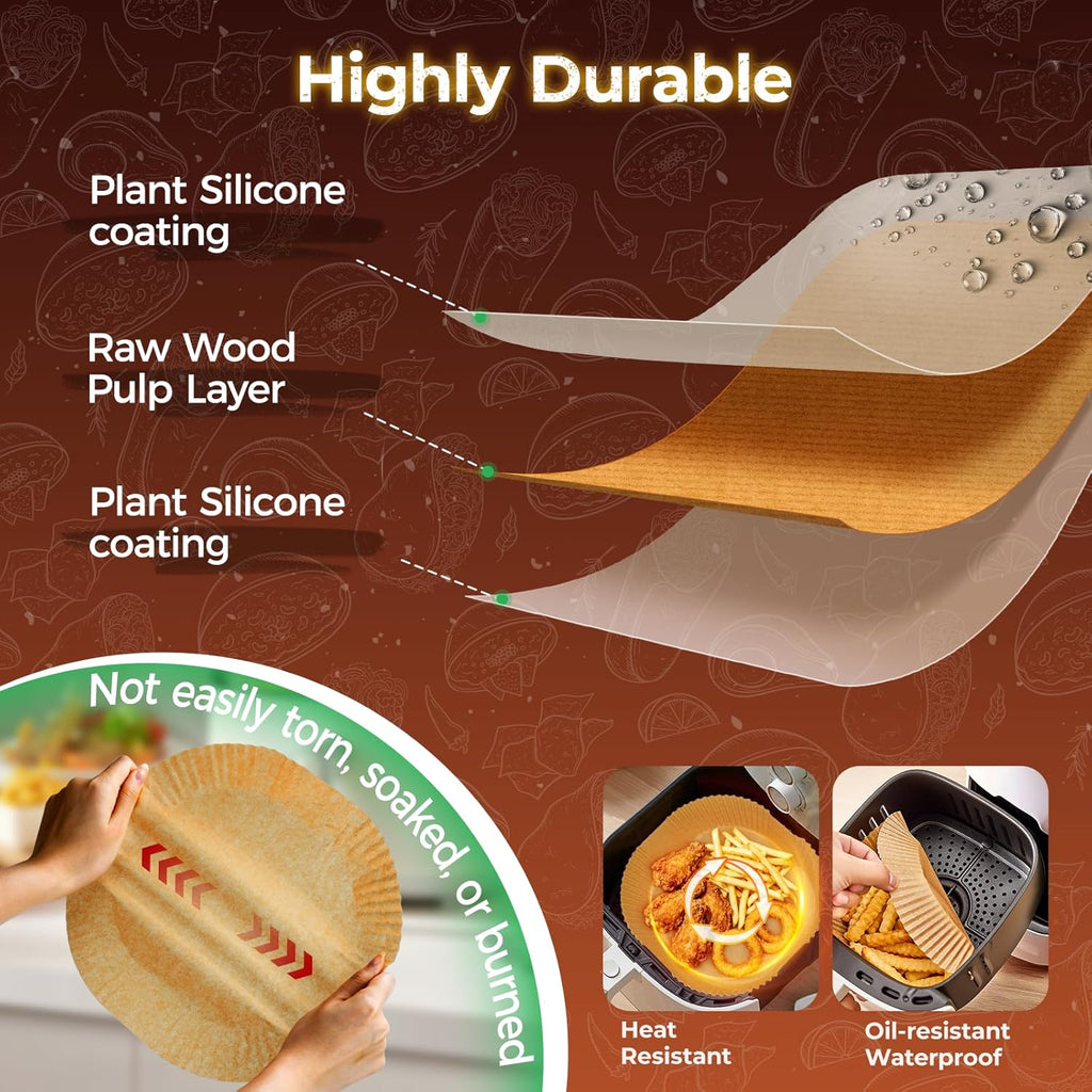 Air Fryer Liners Disposable, 150Pcs Parchment Paper 8" Square for 5-8QT