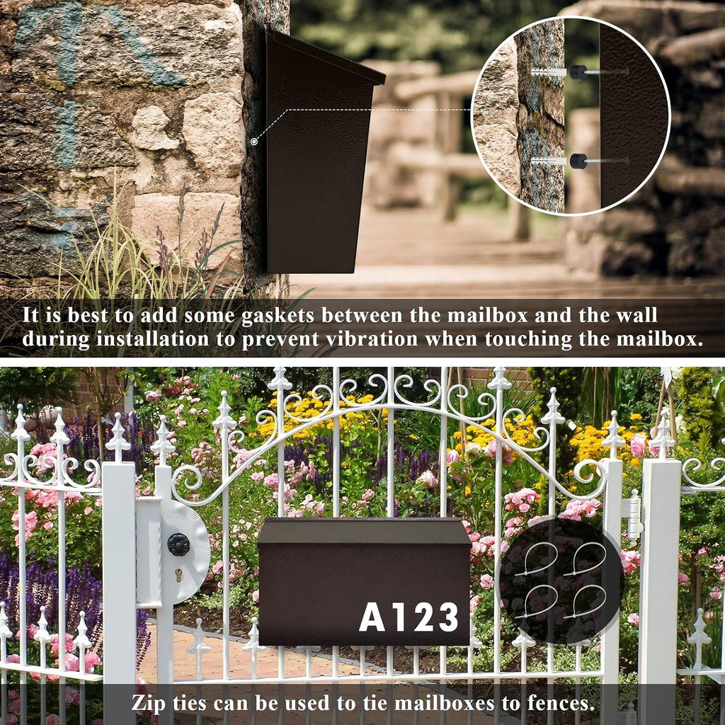 Wall Mount Mailbox for Outside Rust Proof Galvanized Steel, Bronze | Receives letters, magazines, parcels