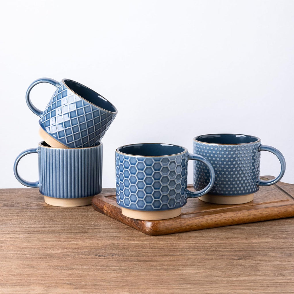 15 OZ Stackable Coffee Mugs Set of 4, Ceramic Coffee Cups Set