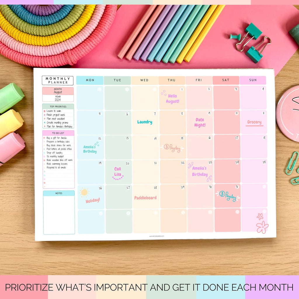 Monthly To Do List Notepad | Monthly Planner Desk Pad, Brain Dump, Organizer and Priority List | 50 Undated Tear Away