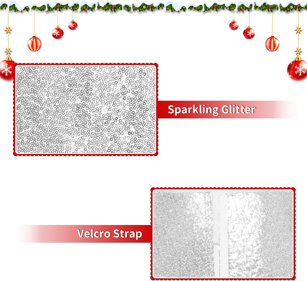 Silver Sequin Christmas Tree Collar 23 Inch | 16 Inch top opening and tapered ring conceal stands and cords with hook