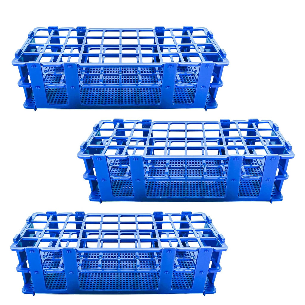 3 Packs Plastic Test Tube Rack, 40 Holes Lab Test Tube Rack Holder for 20mm Test Tubes, Blue, Detachable (40holes)