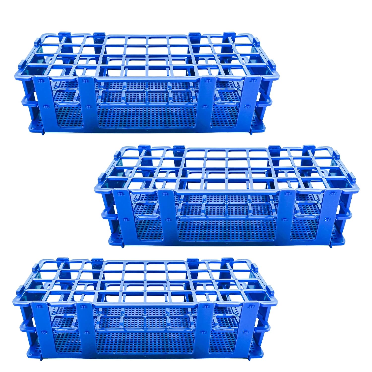 3 Packs Plastic Test Tube Rack, 40 Holes Lab Test Tube Rack Holder for 20mm Test Tubes, Blue, Detachable (40holes)