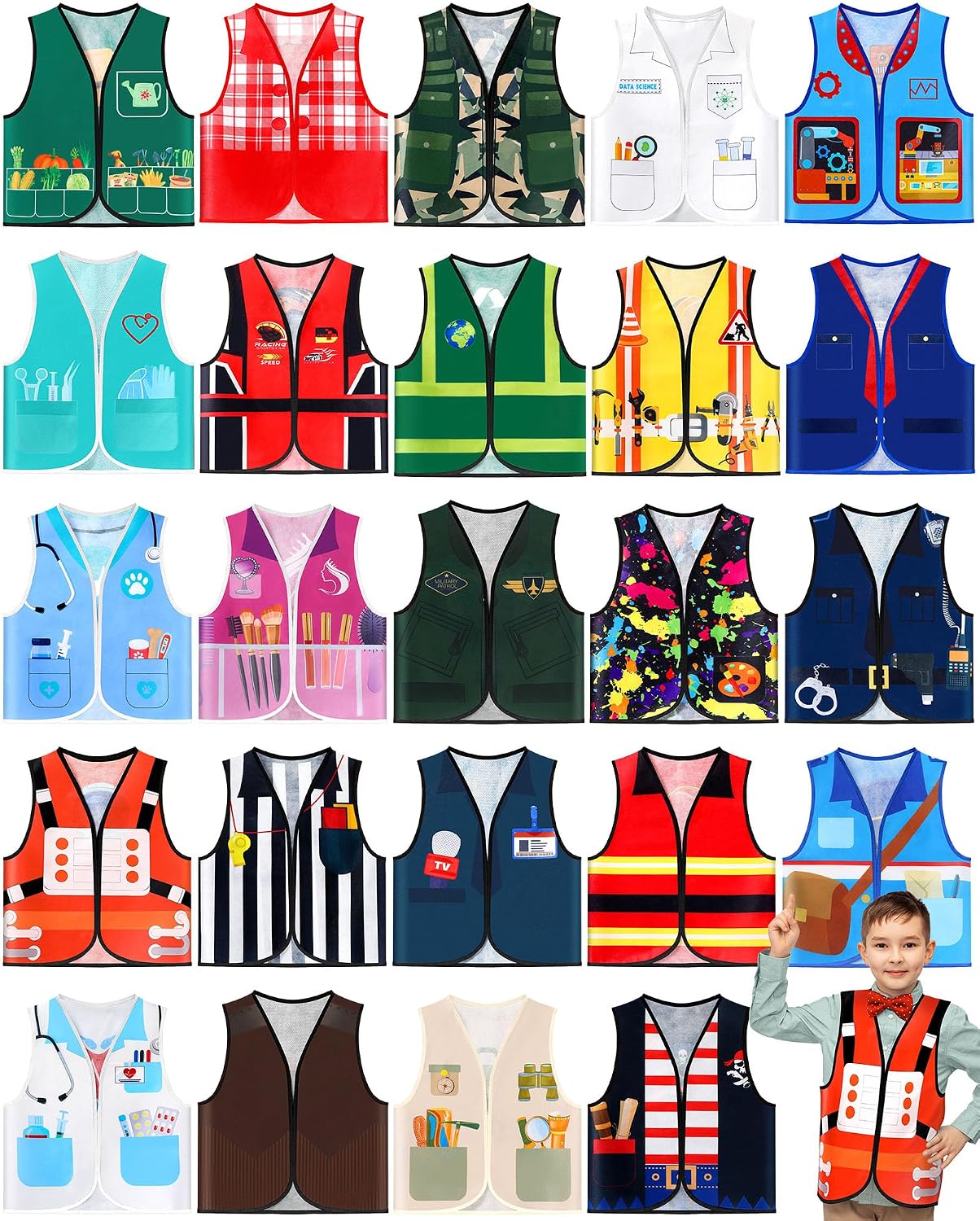 24 Pcs Kids Community Helper Dress Up Vest Career Cosplay Cloth Toddlers Occupation Pretend Play Costume