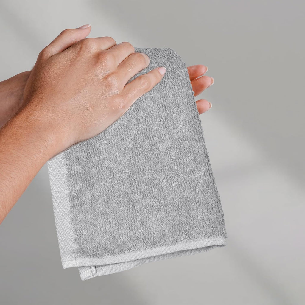 Highly Absorbent Fast Drying 100% Cotton Washcloths for Bathroom and Face, Machine Washable, 12 x 12 in, Gray, 24-Pack