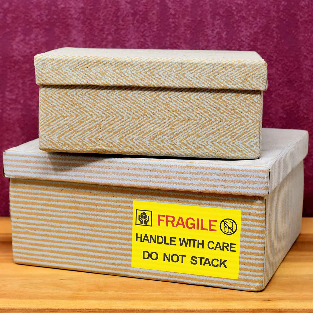 2x3 inch 300pcs Fragile Stickers for Shipping Moving Handle with Care Do Not Stack Yellow Warning Labels (Type 2)
