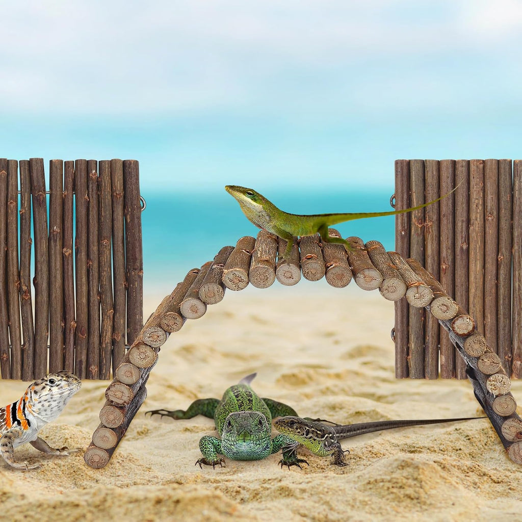 2PCS Reptile Hideout Hermit Crab Bendable Bridge, Wooden Hermit Crab Hideout Climbing Toys, Reptile Tank Habitat