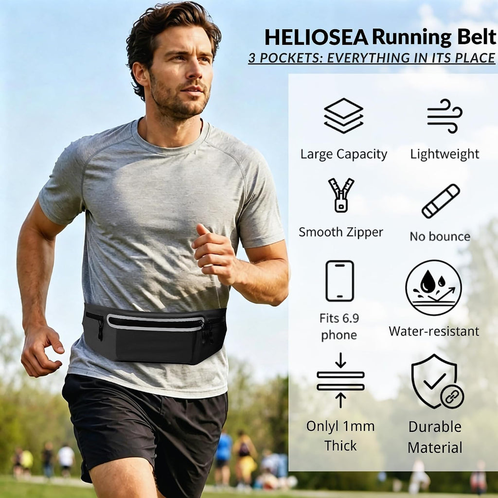 Running Belt for Men Women, Ultra-thin Run Belt with Pockets Secure Adjustable Fanny Pack Marathon Jogging Runners