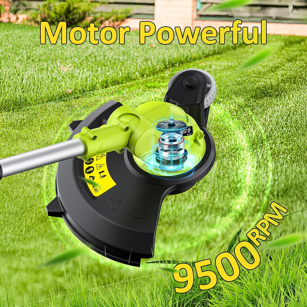 Electric String Trimmer Cordless with 2x2.0Ah Battery, 20V Weed Wacker Weed Eater with Charger, 12-inch Lawn Mover &