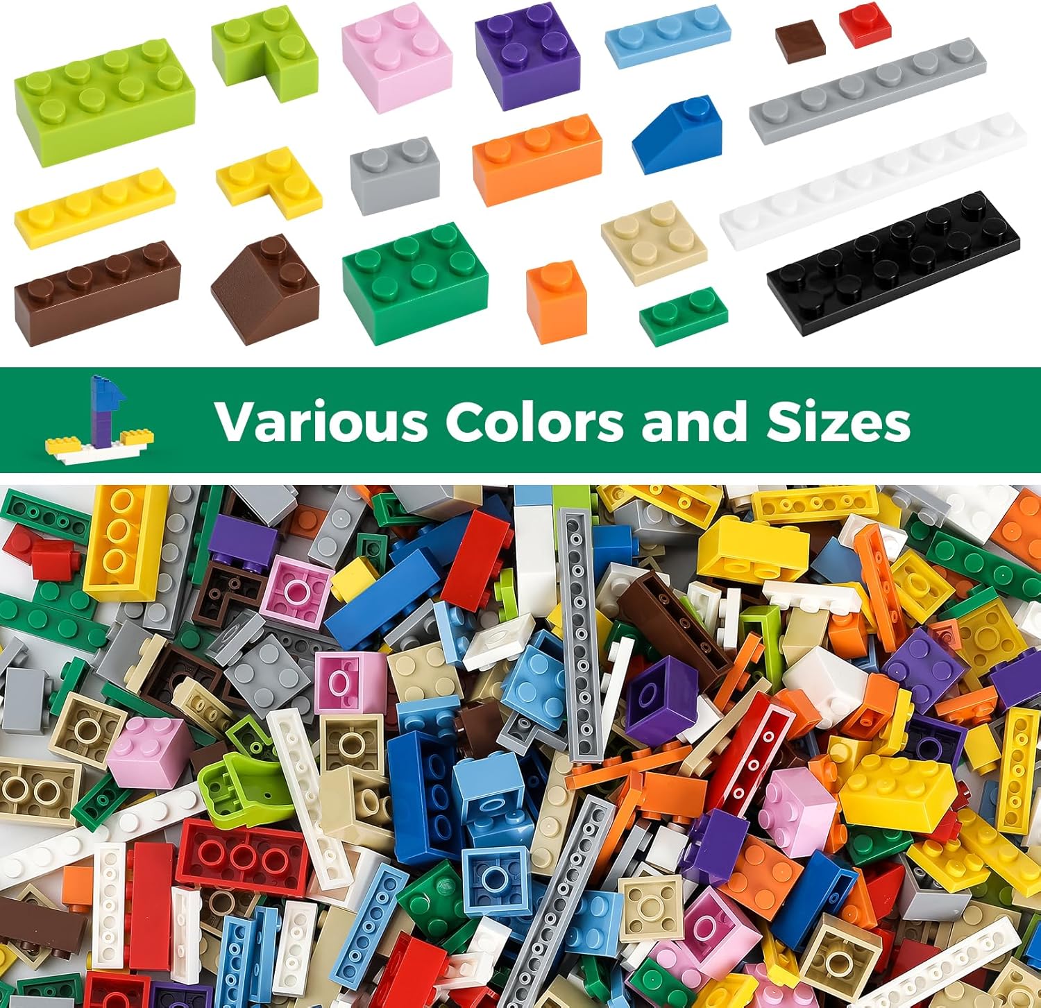 1500 Pieces Building Bricks, Classic Bulk Small Blocks, Classic Bricks Set Basic Building Blocks Compatible with All