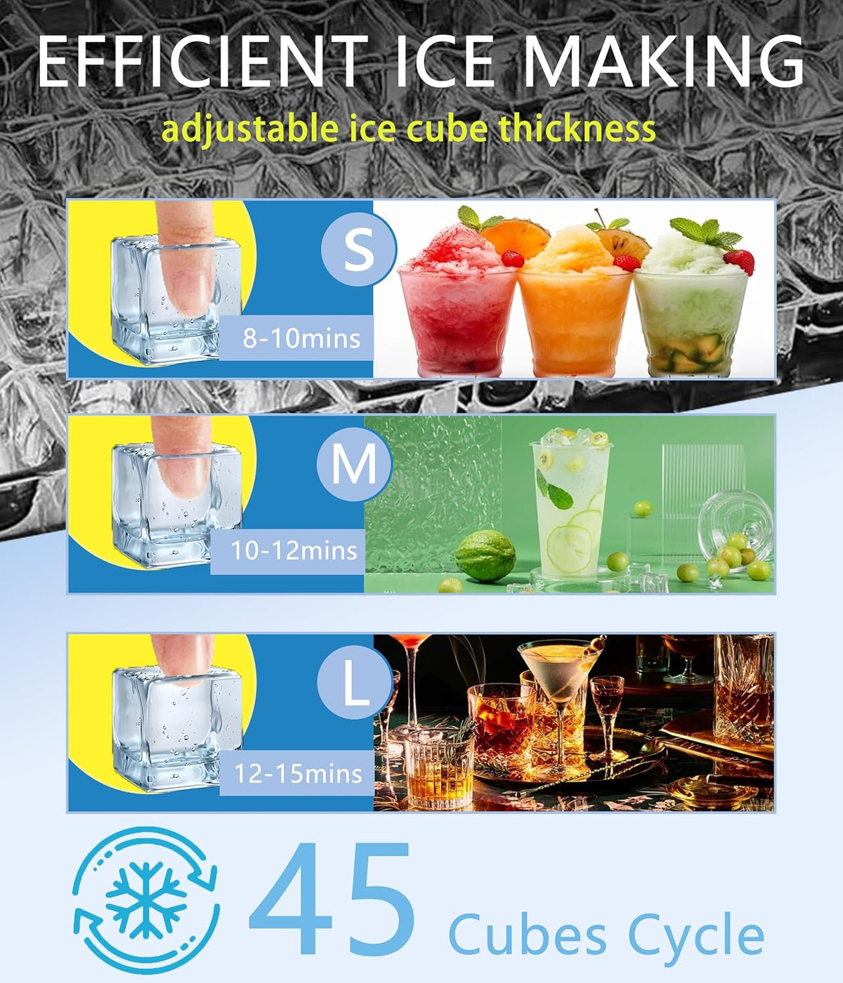 Commercial Ice Maker Machine, 100lbs/24H and 45pcs Stainless Steel Freestanding Ice Machine, Tap Water & Top Loading