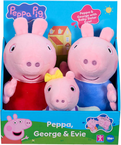 Plush 3 Piece Set - Peppa, George & Baby Evie - Super Soft Classic Plush Toy 18 Months +