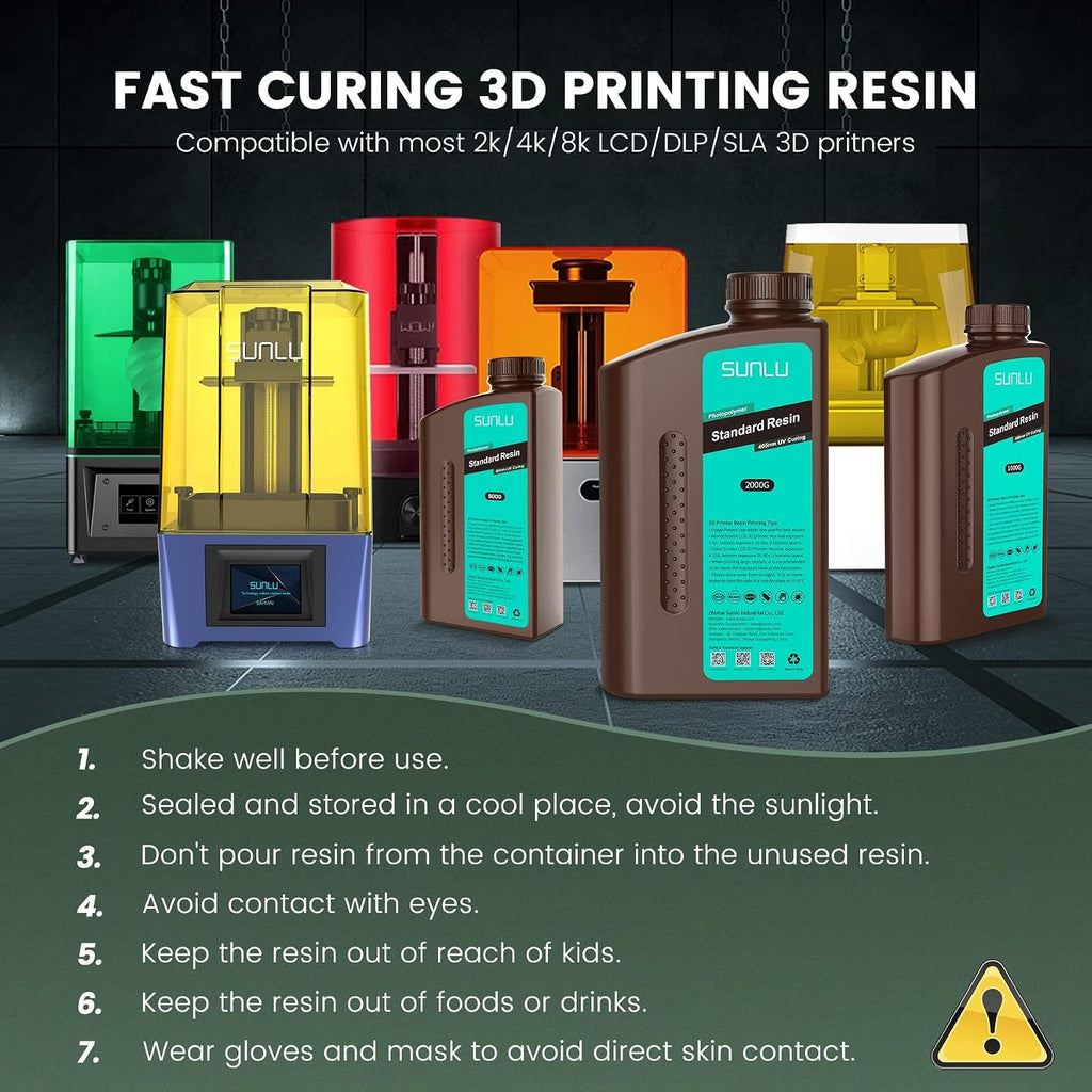 Standard 3D Printer Resin Plus, Fast-Curing Photopolymer Resin for LCD/DLP/SLA Printers, 395-405nm UV, Low Shrinkage