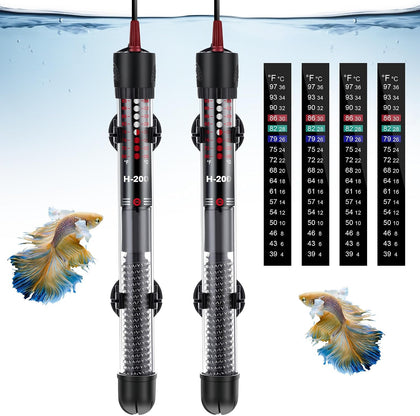 2 Set 100W Submersible Aquarium Heater with 4 Thermometer Stickers | Adjustable Aquarium Fish Tank Heater with